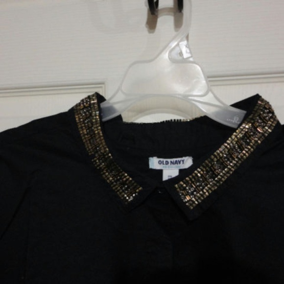 Old Navy black button down shirt rhinestone jewel - Picture 5 of 5